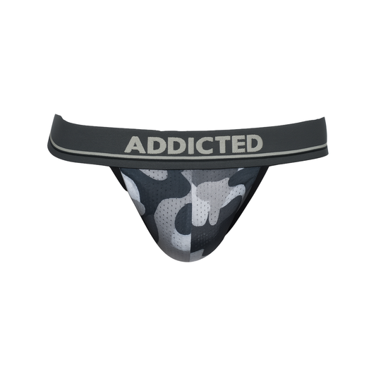 ADDICTED Camo Mesh Push Up Thong Charcoal