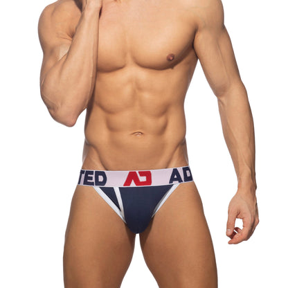 ADDICTED Bikini en coton à braguette ouverte Bleu marine/Blanc