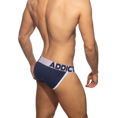 ADDICTED Bikini en coton à braguette ouverte Bleu marine/Blanc