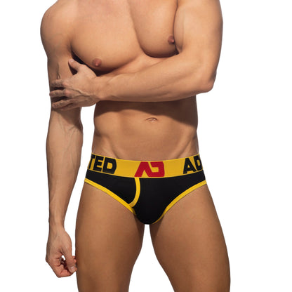 ADDICTED Open Fly Cotton Brief musta/keltainen