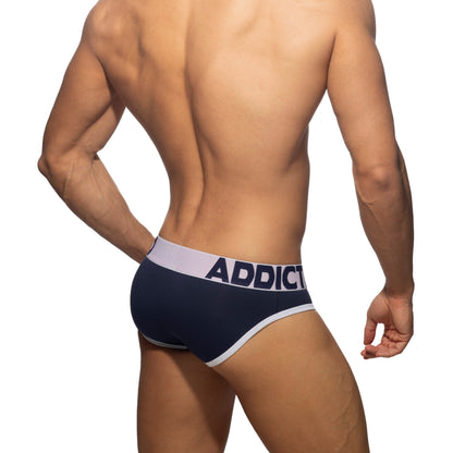 ADDICTED Slip en Coton à Braguette Ouverte Marine/Blanc