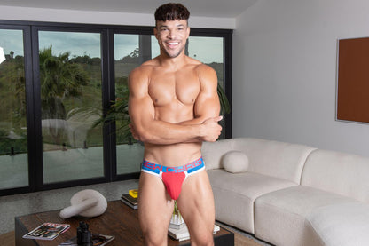 Andrew Christian SHOW-IT® SPORTOWA SIATKA DO SZATNI JOCK Czerwony/Elect Blue