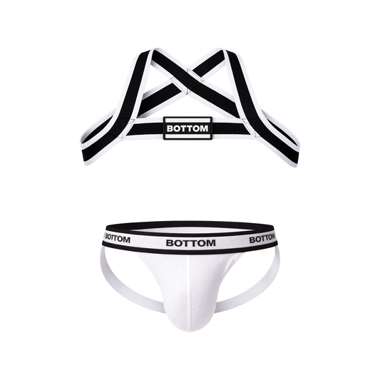 Barcode Berlin BOTTOM Multipack 1x Jockstrap White + 1x Harness Black-White