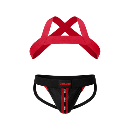 Barcode Berlin Monipakkaus 1x Mesh Jock -teltta musta-punainen + 1x Matt Harness punainen