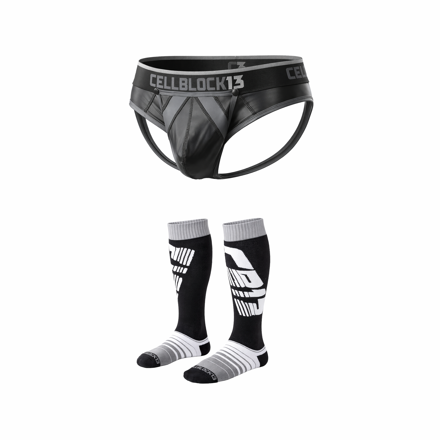 CELLBLOCK 13 Multipack Slip à boutons-pression anti-chrome + chaussettes hautes Velocity 2.0 grises