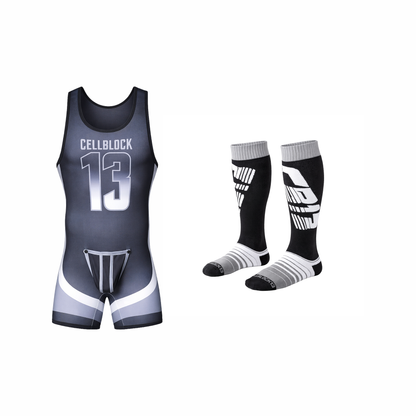CELLBLOCK 13 Multipack Chain Reaction Singlet Jock + Velocity 2.0 Kniestrümpfe, Grau