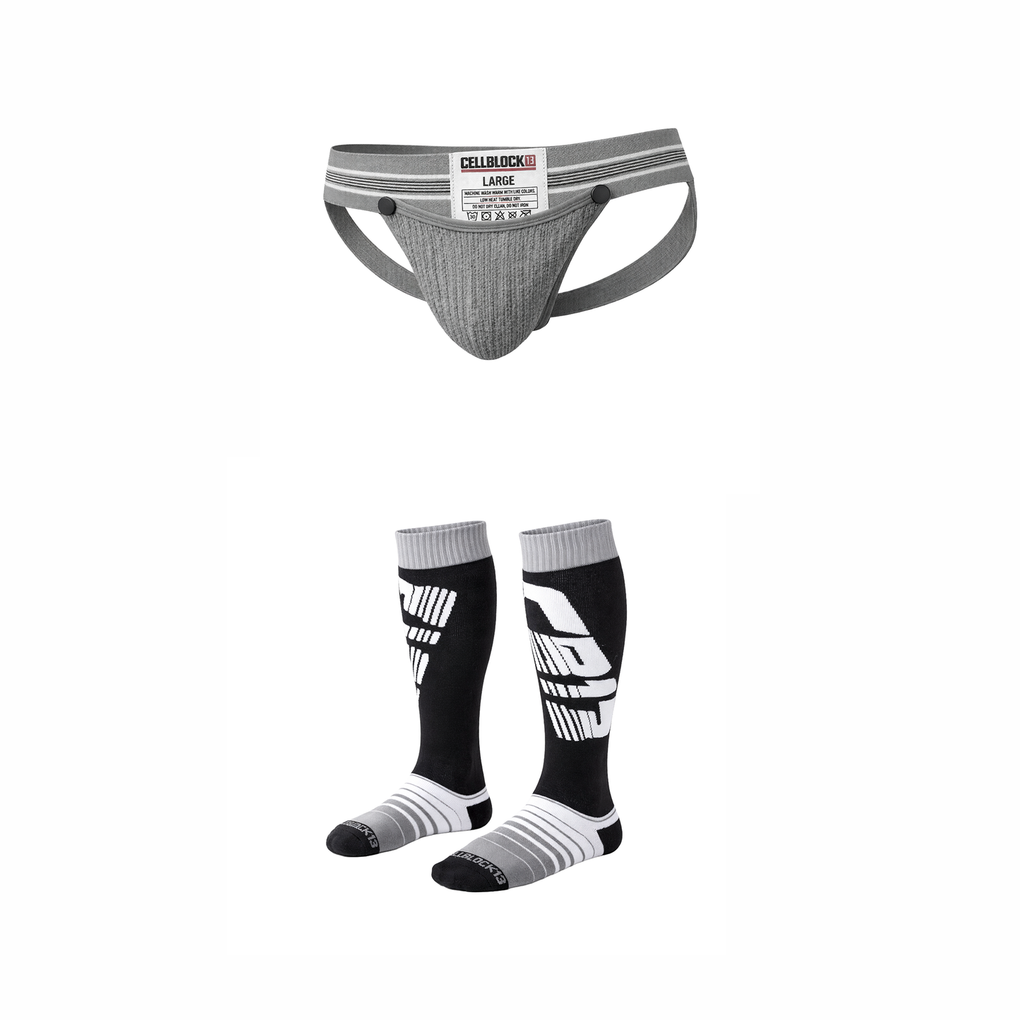 CELLBLOCK 13 Multipack Spodnie sportowe Tight End 2 cale Snap Up + skarpetki Velocity 2.0 Knee High Sock w kolorze szarym