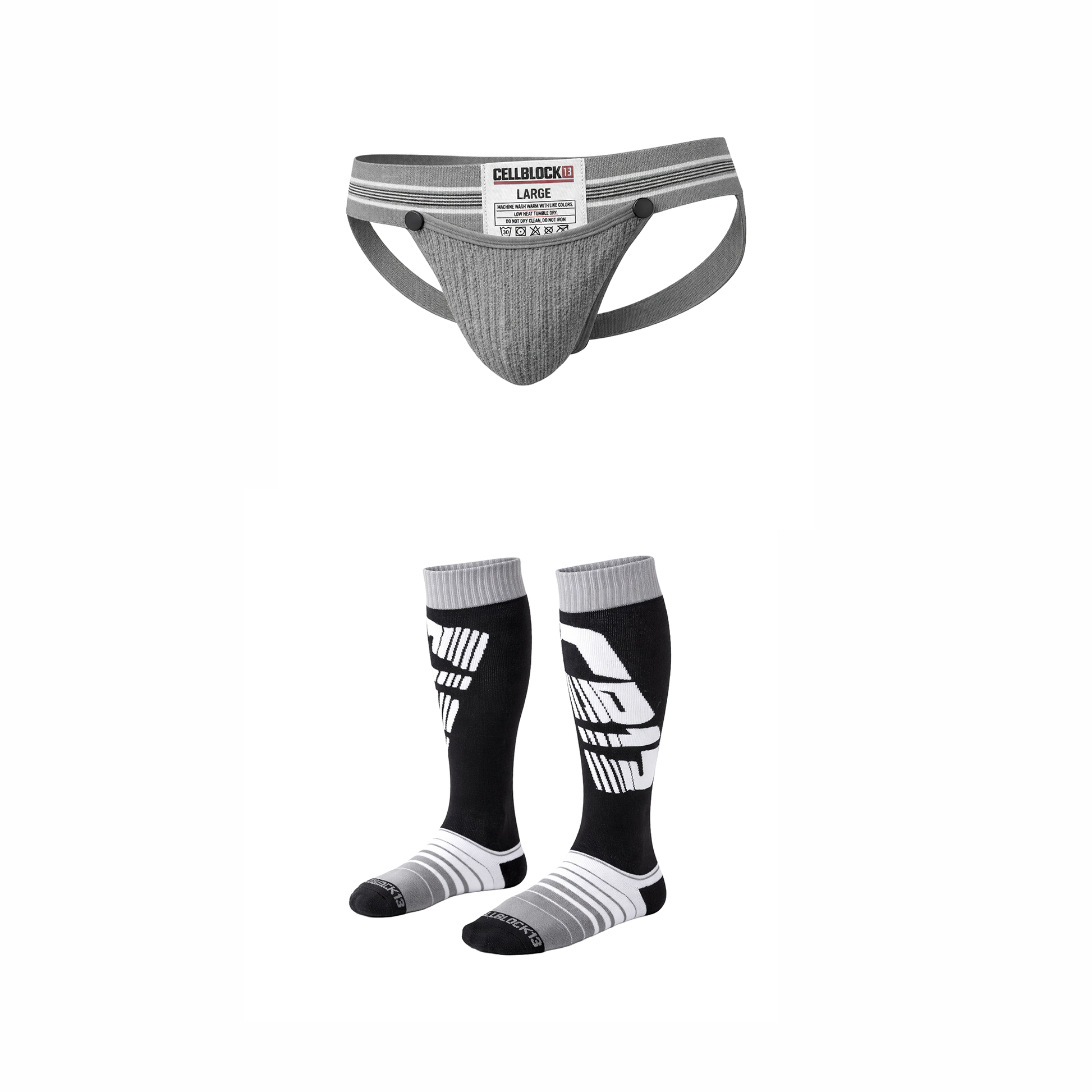 CELLBLOCK 13 Multipack Spodnie sportowe Tight End 2 cale Snap Up + skarpetki Velocity 2.0 Knee High Sock w kolorze szarym