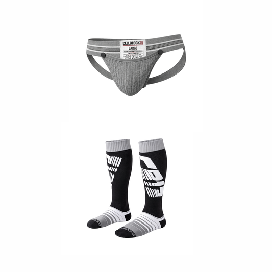 CELLBLOCK 13 Multipack Tight End 2 cm Snap Up Jock + Velocity 2.0 Knähöga Strumpor Grå