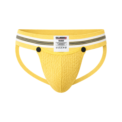 CELLBLOCK 13 Tiukka pää 2 tuuman nappikiinnityksellä varustettu jockstrap keltainen