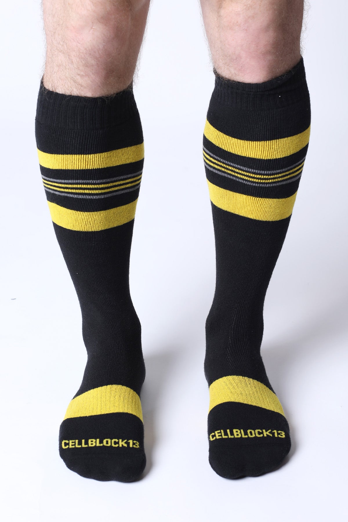 CELLBLOCK 13 Tight End Knee High Shadow Socks Black-Yellow