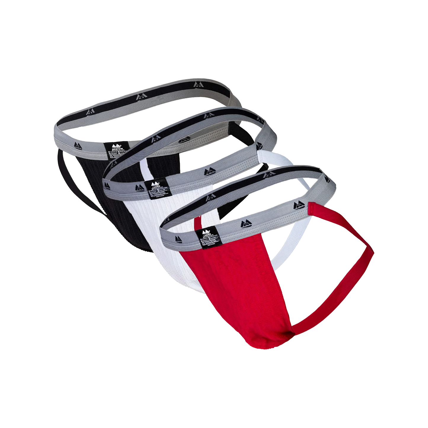 MM Sports The Original Swimmer/Jogger Jockstrap 1 inch Multipack 1x Black + 1x White + 1x Scarlet