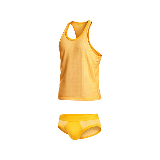 MODUS VIVENDI Multipack 1x Pied de Coq Classic Brief + 1x Tanktop Yellow