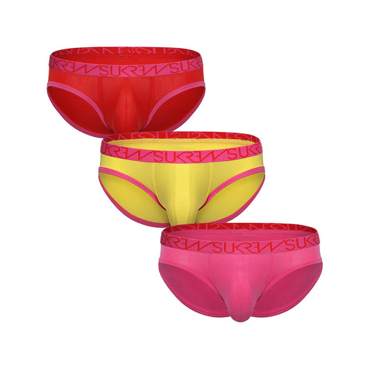 SUKREW Low-rise Brief Multipack 1x Red + 1x Pineapple Yellow + 1x Carnival Pink
