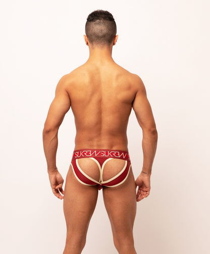 SUKREW Confezione multipla di perizoma a V: 1x blu navy/crema + 1x bordeaux/crema