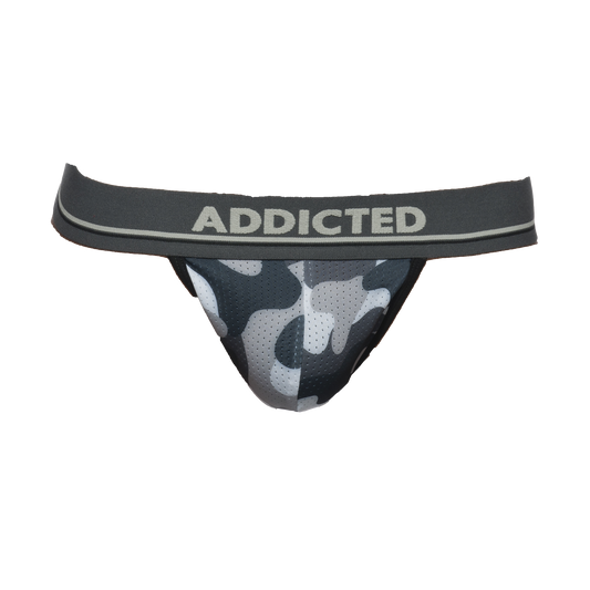 Addicted Camo Mesh Push Up Thong Charcoal