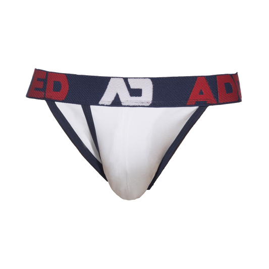 Addicted Open Fly Cotton Bikini White Navy