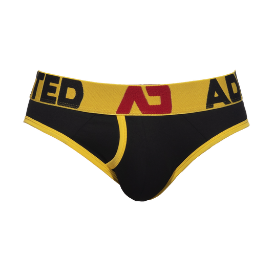 Addicted Open Fly Cotton Brief Black Yellow