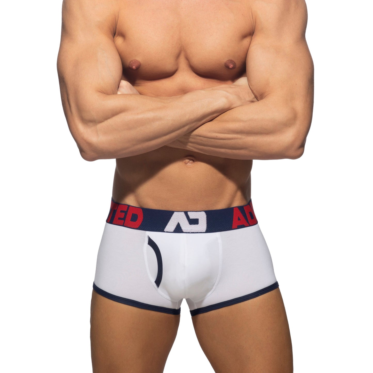 Addicted Open Fly Cotton Trunk White Navy 3