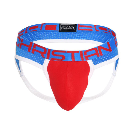 Andrew Christian SHOW-IT® SPORTS MESH LOCKER ROOM JOCK Red/Elect Blue