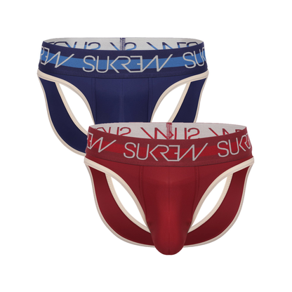SUKREW Confezione multipla di perizoma a V: 1x blu navy/crema + 1x bordeaux/crema