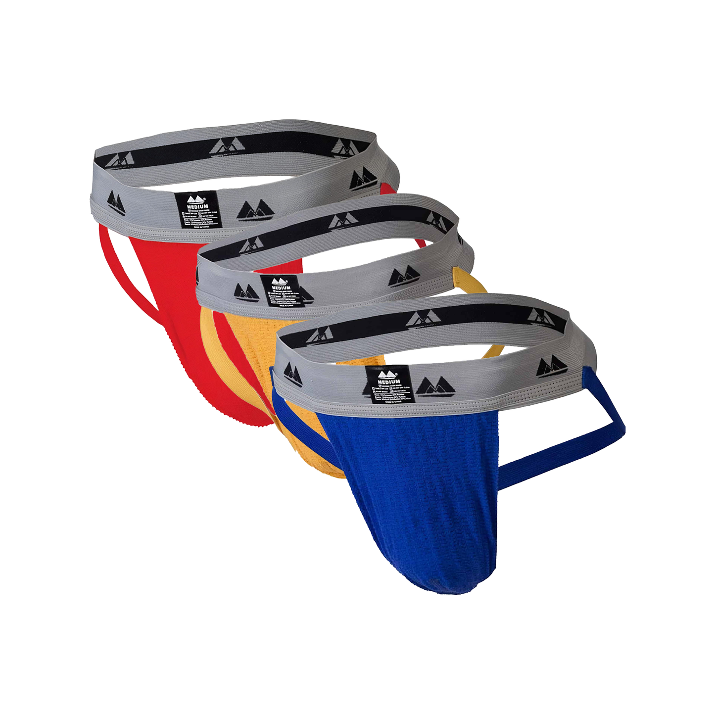 MM Sports Jockstrap de nageur/joggeur édition originale 2 pouces Multipack 1x Rouge + 1x Jaune + 1x Bleu